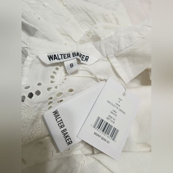 NWT Walter baker Nicolette broderie anglaise-trimmed cotton-gauze mini dress sz8 - Picture 4 of 4